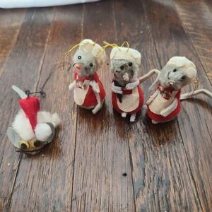 Vintage Bundle Lot of 4 Creepy Mice Christmas Tree Ornaments